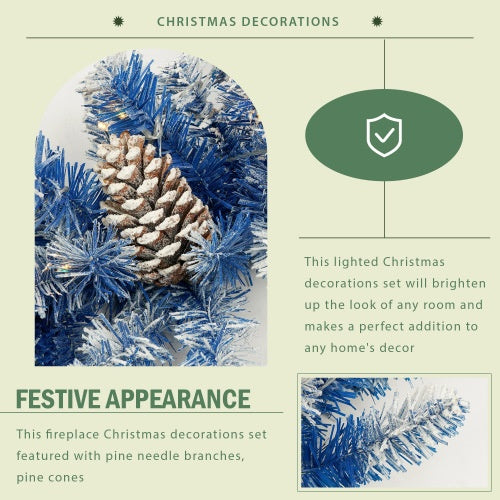 4-Piece Pre-Lit Blue Christmas Tree Set with Garland & Wreath