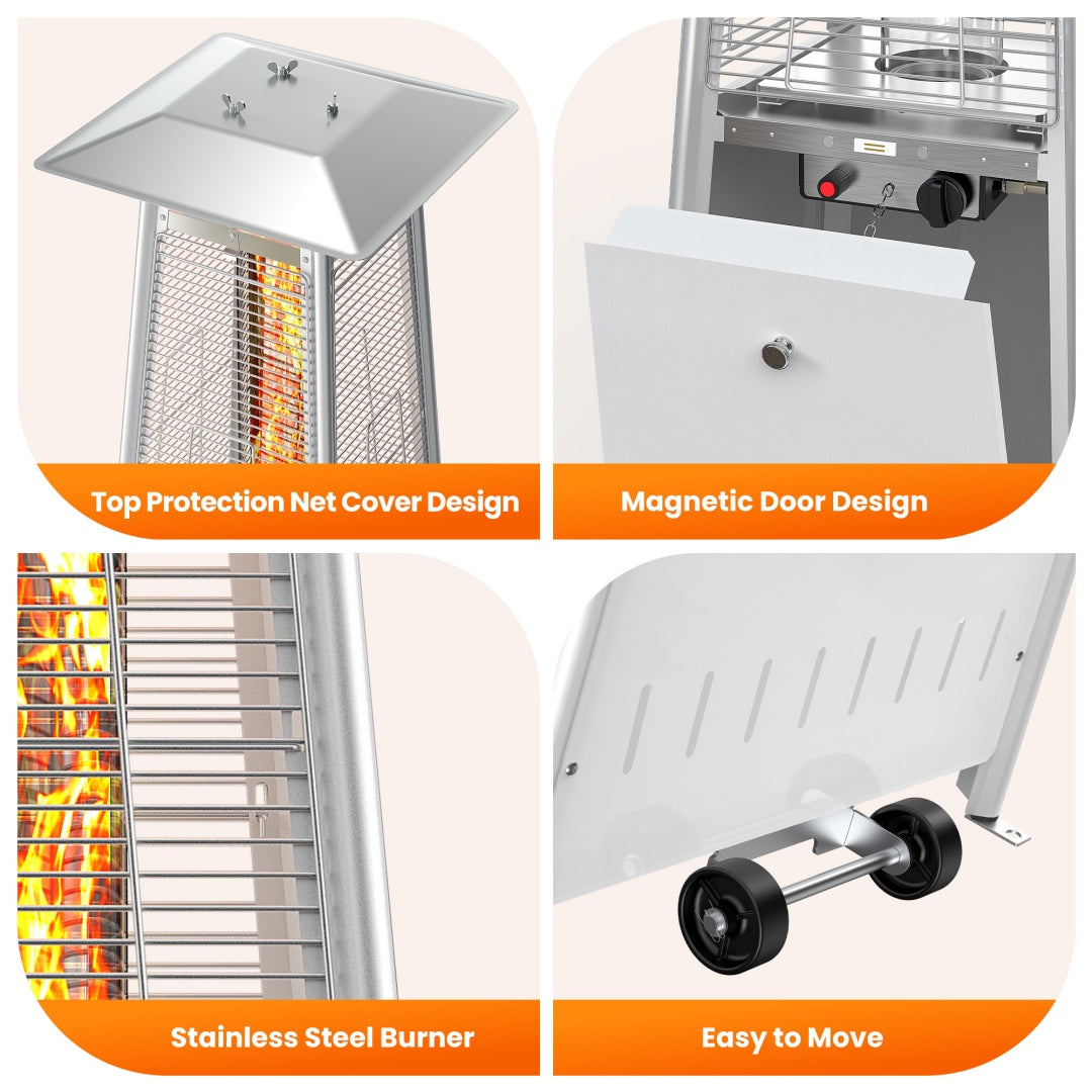 48,000 BTU Propane Pyramid Patio Heater with LED Lights, Wheels & Safety