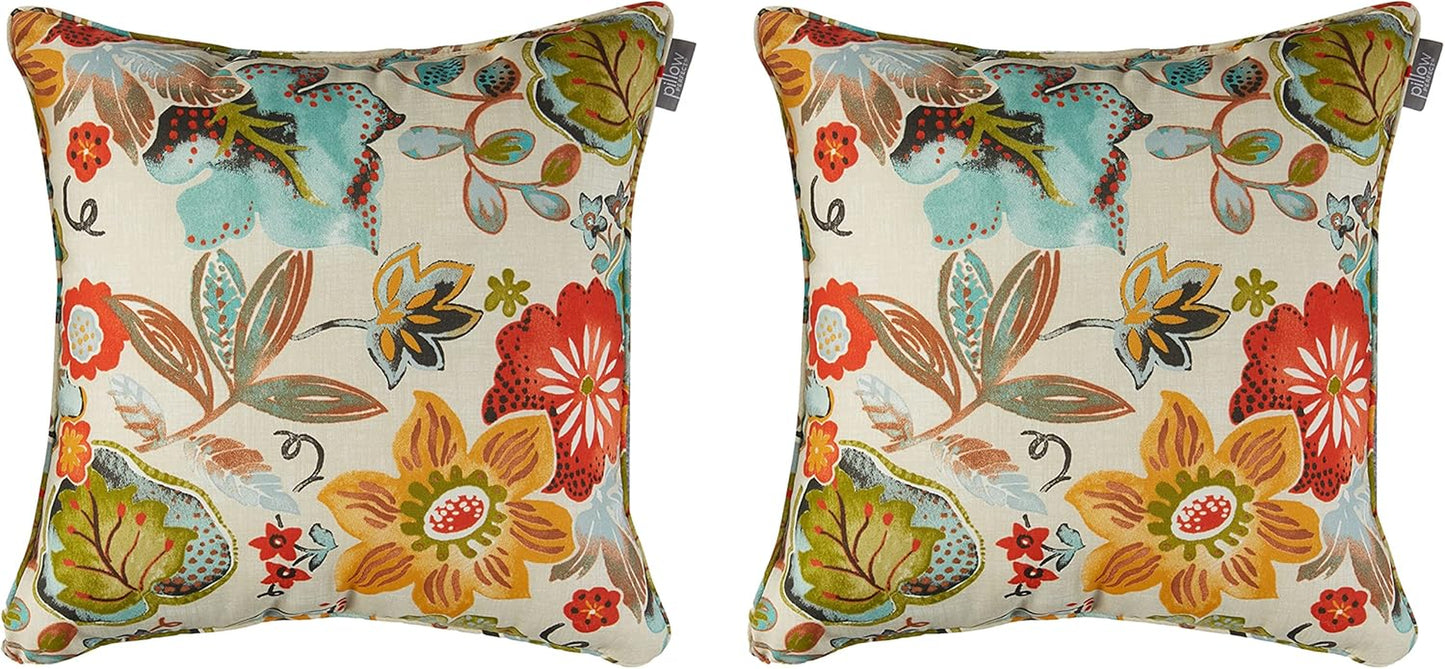 Floral Indoor/Outdoor Accent Throw Pillow Plush Fill, Weather, and Fade Resistant, Lumbar - 11.5" X 18.5", Blue/Brown Pom Pom Play 2 Count