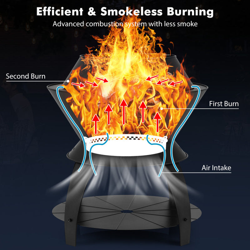 20 Inch Patio Fire Pit Metal Camping Fire Bowl with Pot Holder and Storage Shelf