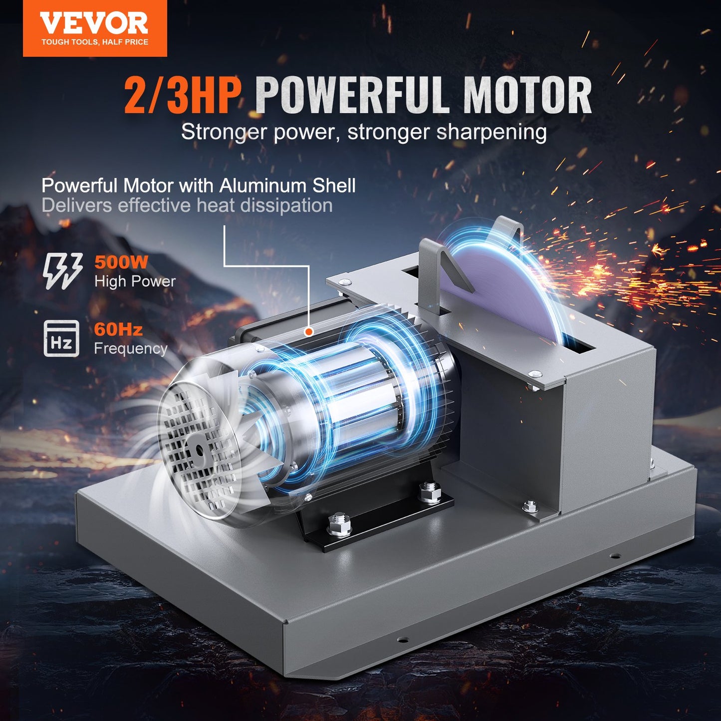 VEVOR 500W Lawn Mower Blade Sharpener with 7" Ceramic Wheel