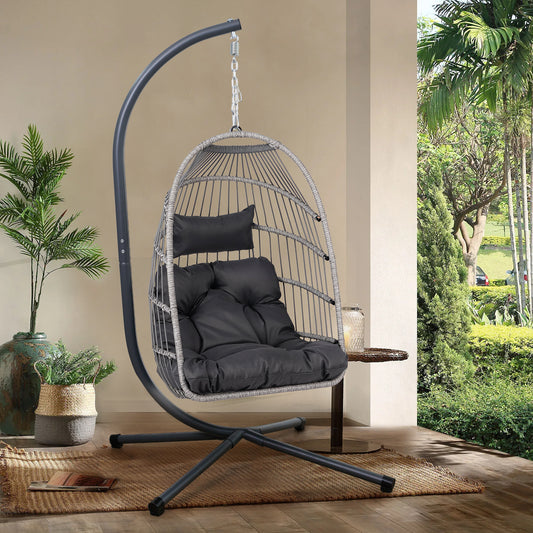 Wicker Egg Hanging Chair with Stand – Indoor Outdoor Swing, 350 lb