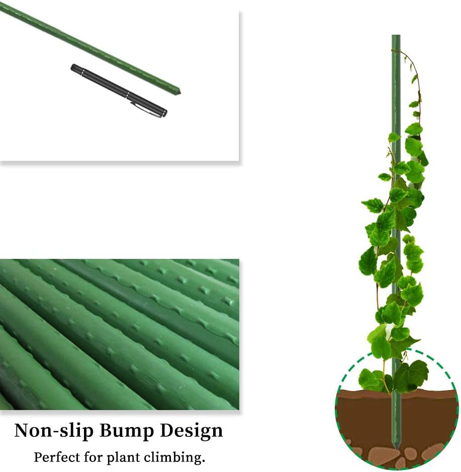 Sturdy Metal Garden Stakes 4 Ft Plastic Coated Steel Tube Plant Sticks for Tomato,Cucumber,Bean,Tree,Pack of 50