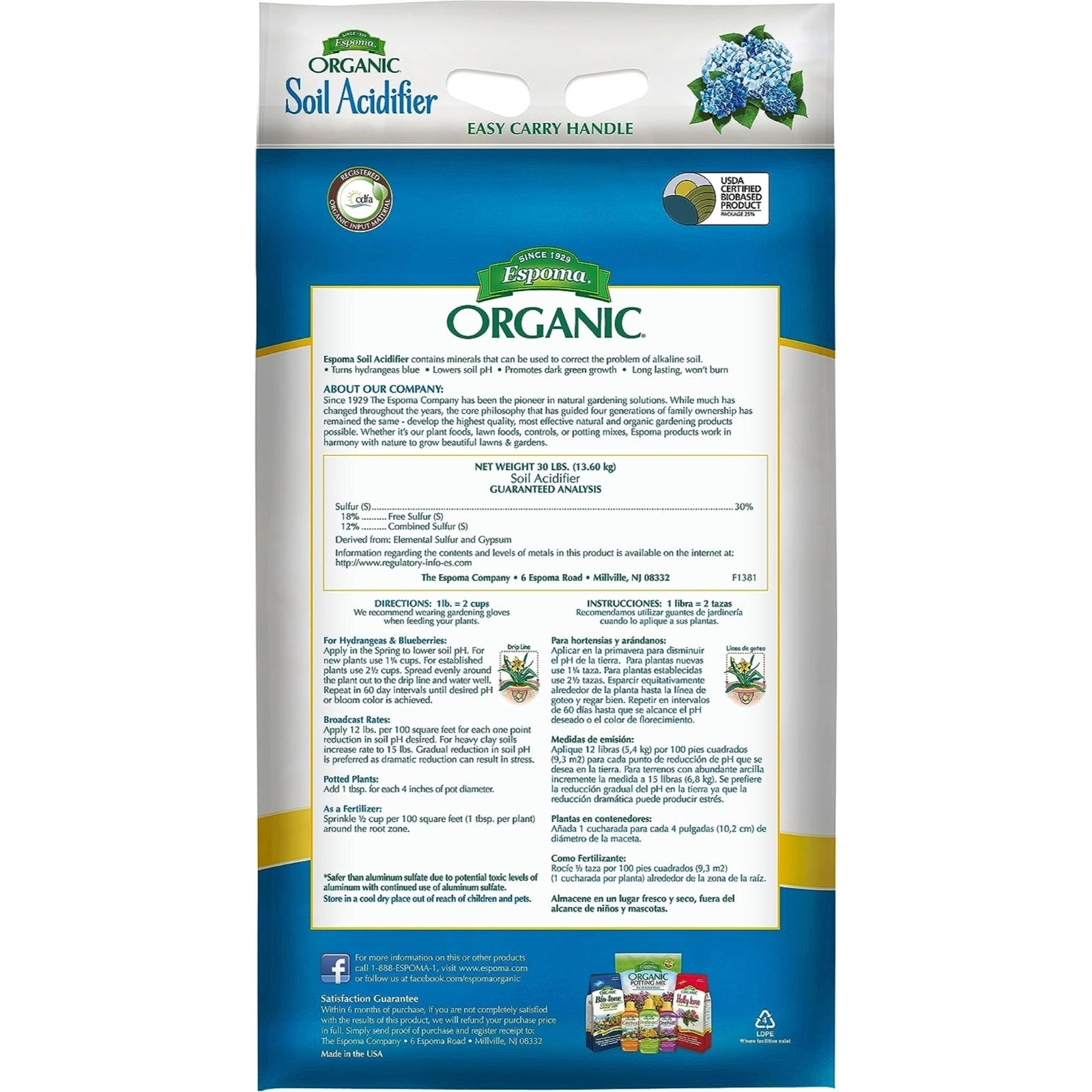 Espoma Organic Soil Acidifier Soil Amendment, Lowers Soil Ph, 30 Lb Bag