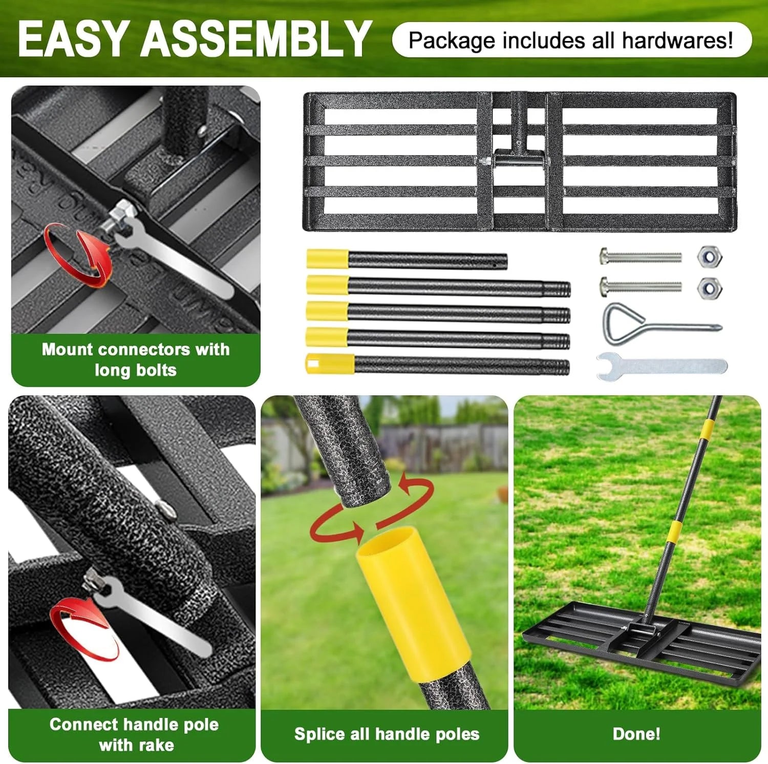 27" X 10" Lawn Leveling Rake,Large Level Lawn Tool, 5Ft Adjustable Long Handle Level Lawn Rake for Soil Grass Golf Field