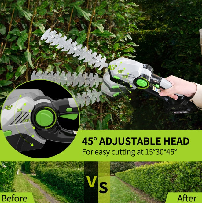 Cordless Hedge Trimmer 2-in-1 with Grass Shears & 21V Battery Kit