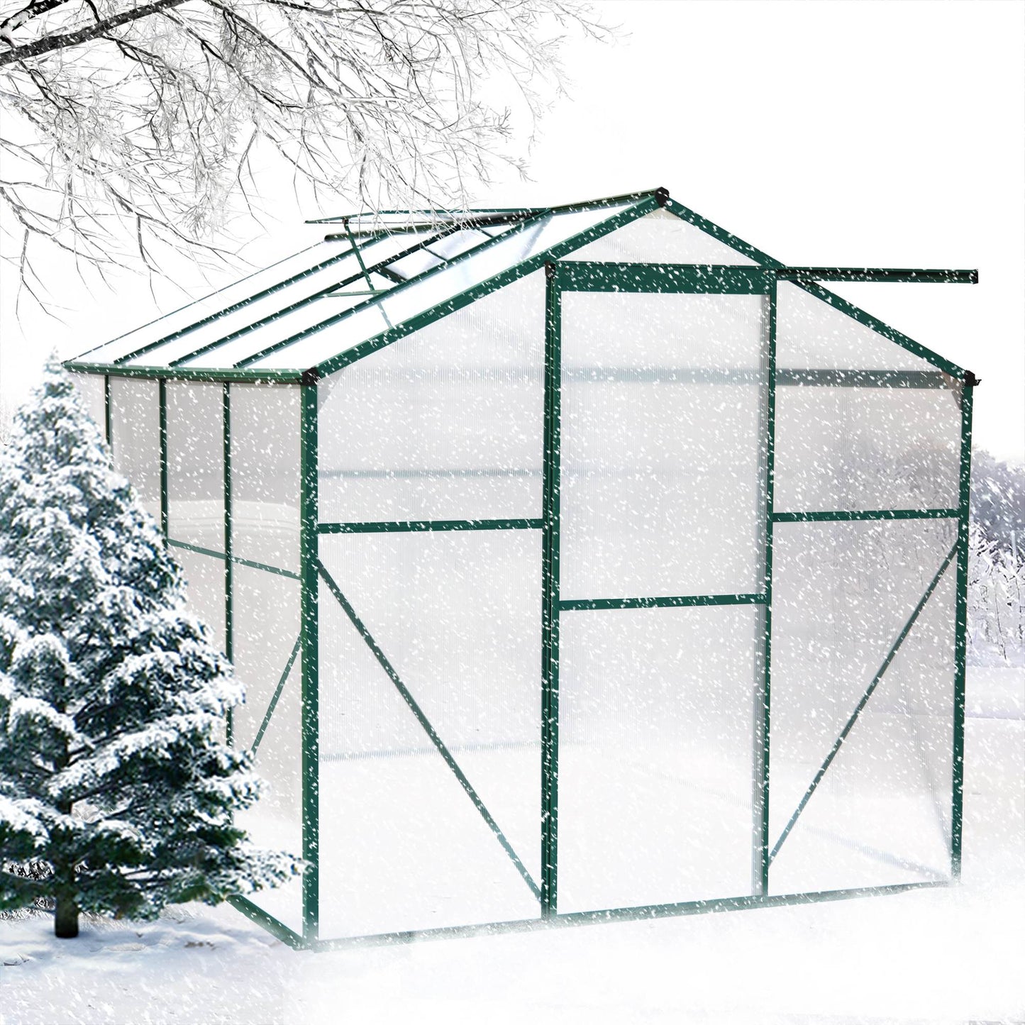6x8 Ft Polycarbonate Greenhouse - Heavy Duty Walk-In Garden Greenhouse