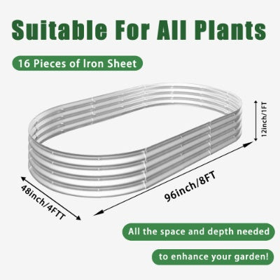 8x4x1ft Galvanized Metal Raised Garden Bed - Heavy-Duty Planter for Vegetables & Flowers