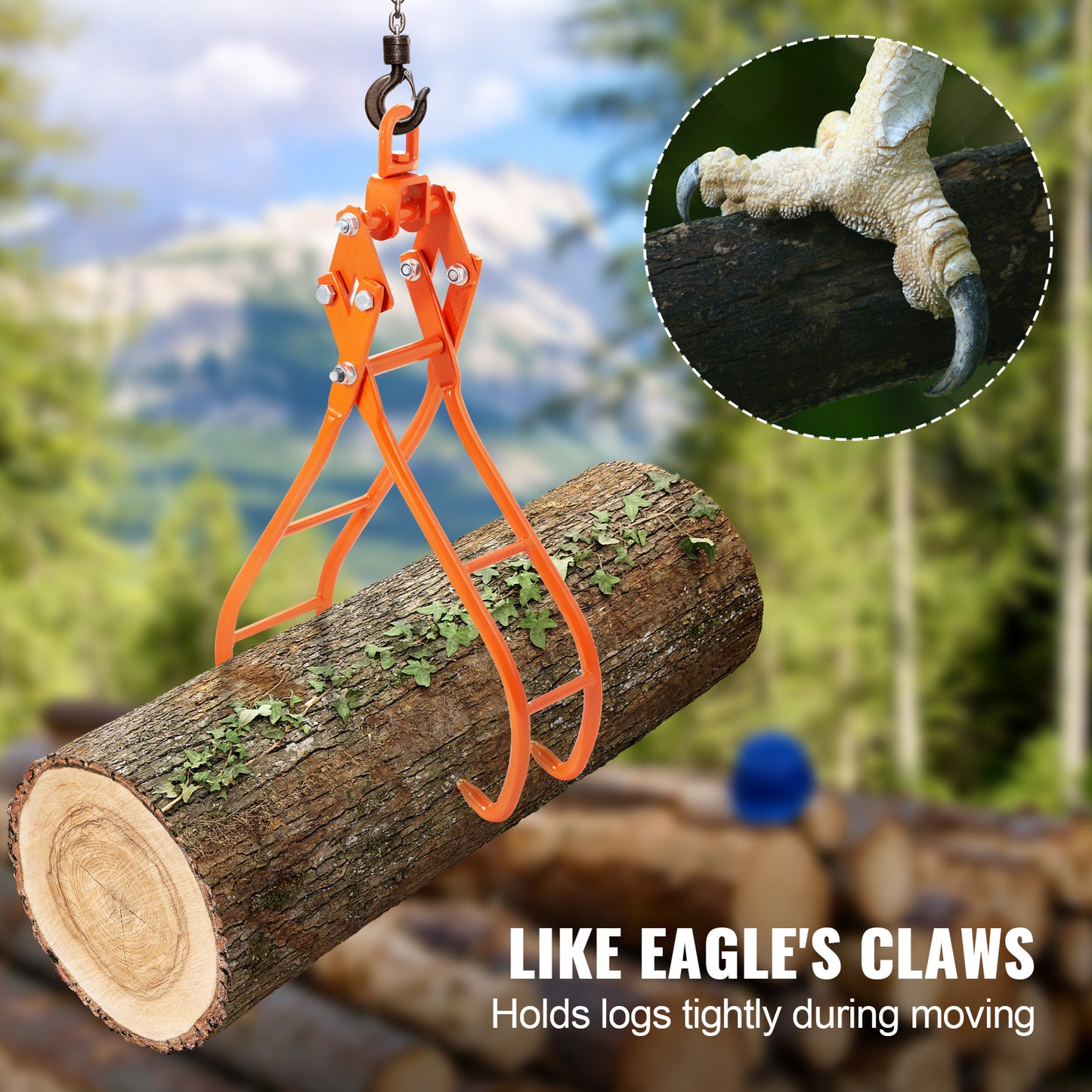 28" Log Grapple Hook with 4 Claws - 2205 lb Capacity Timber Lifting Tongs