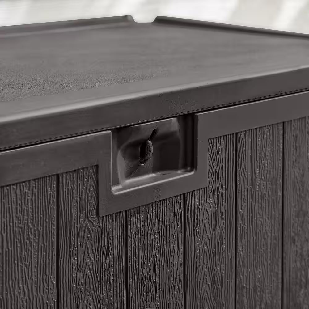 50 Gal. Brown Resin Wood Look Outdoor Storage Deck Box with Lockable Lid