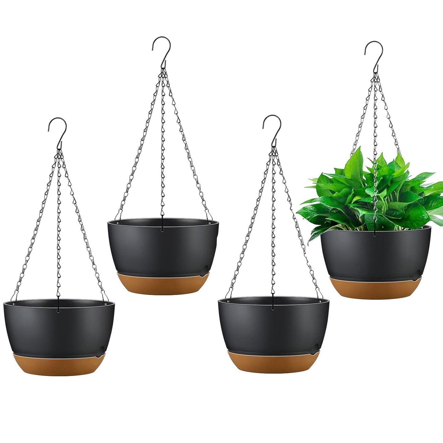 4-Pack 9.6" Hanging Planters with Self-Watering Trays - Grey Indoor Outdoor