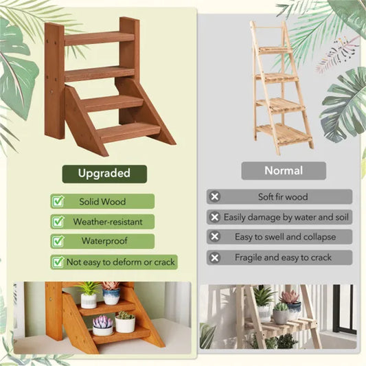 3-Tier Solid Wood Outdoor Plant Stand | Weather-Resistant Step Shelf for Porch & Balcony