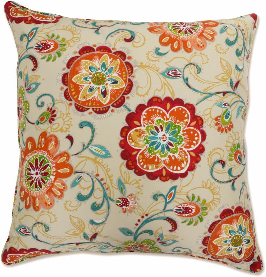 Floral Indoor/Outdoor Accent Throw Pillow Plush Fill, Weather, and Fade Resistant, Lumbar - 11.5" X 18.5", Blue/Brown Pom Pom Play 2 Count