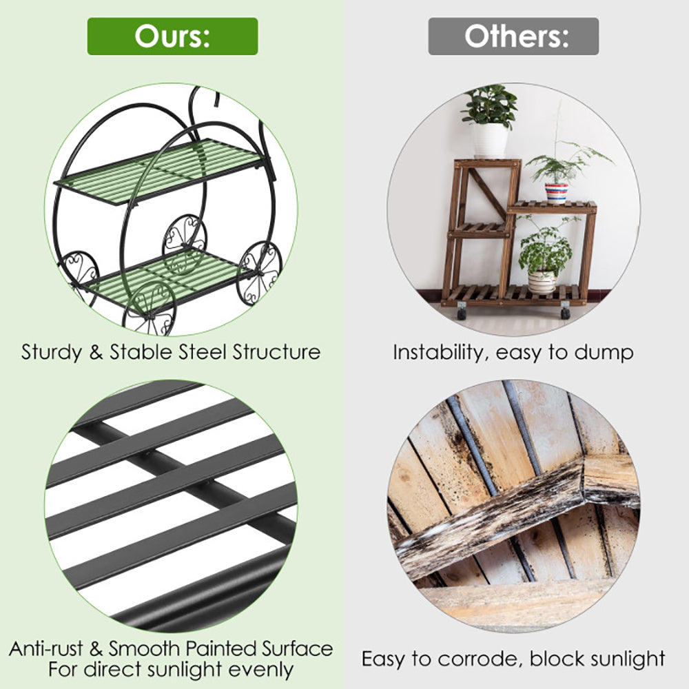 26" 2-Tier Metal Plant Cart with Wheels – Parisian Trolley Design