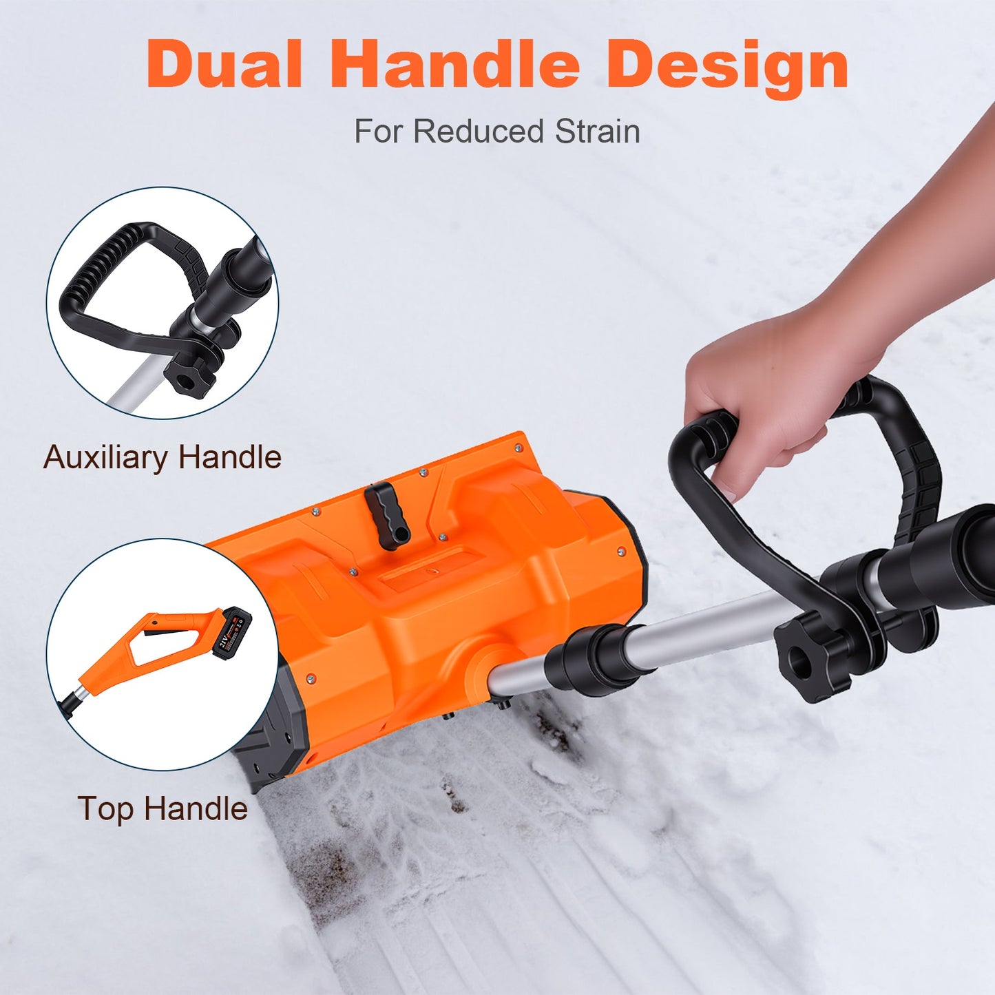 500W Cordless Snow Shovel with Battery, Gloves & Goggles - 21V Foldable