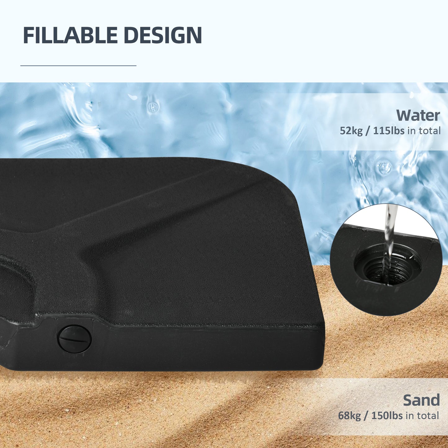 Cantilever Umbrella Base Weight Plates Set of 4 Fillable HDPE – Black