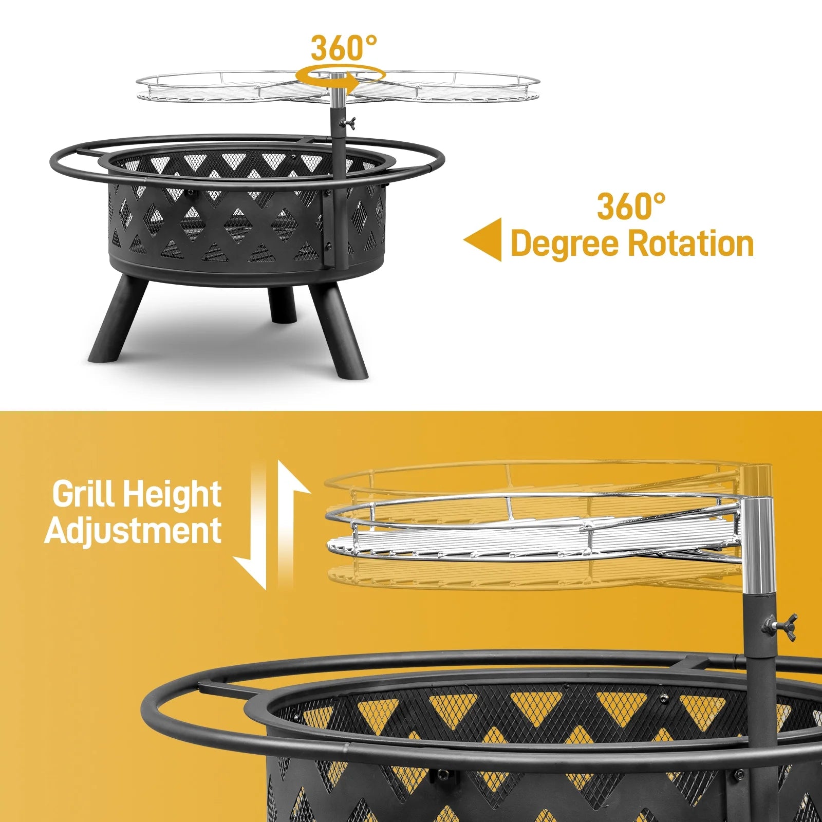 Fire Pit for outside 30 Inch Firepit Large Steel Firepit Bowl with Removable Cooking Swivel BBQ Grill for Backyard Patio