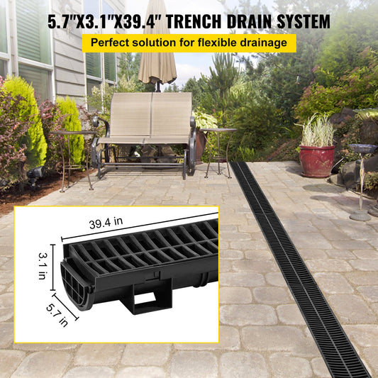 VEVOR 39.4" Trench Drain System with Grate - 5 Pack Driveway Channel Drain