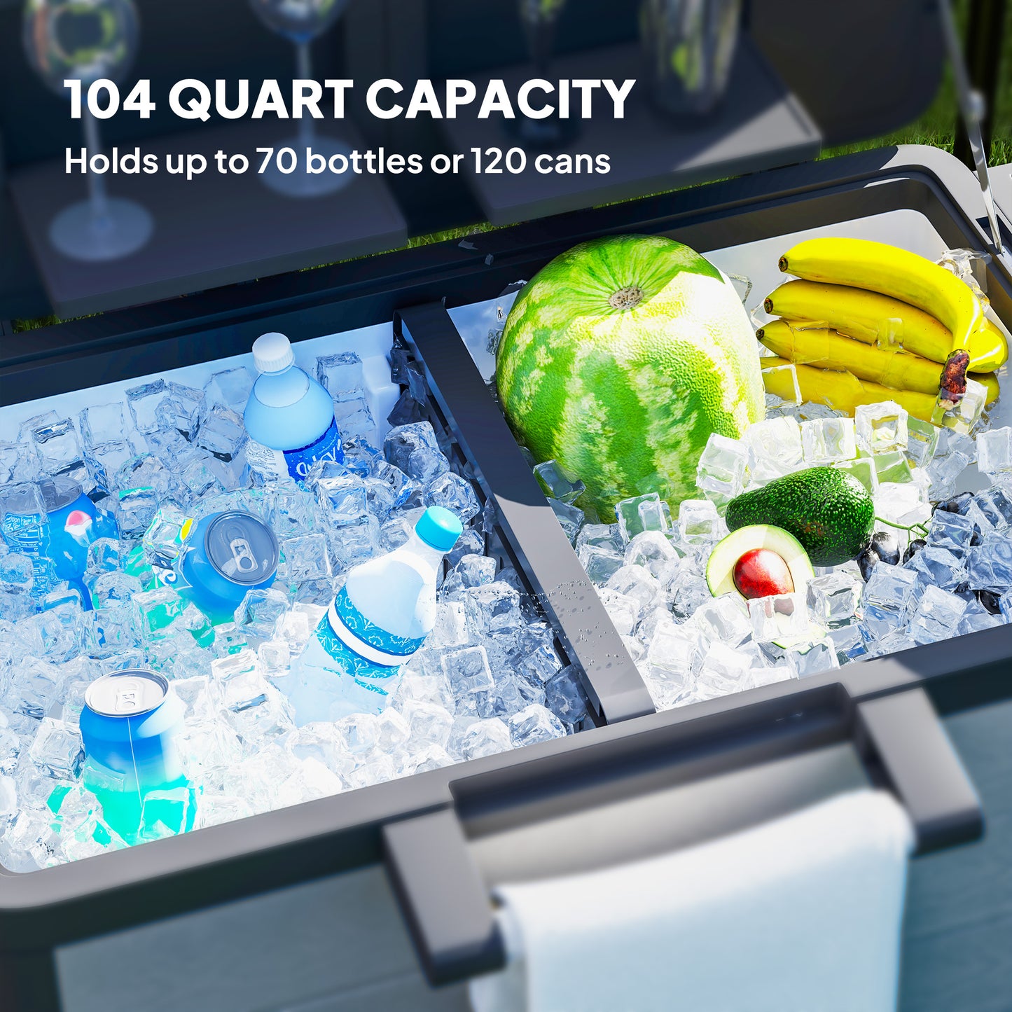 104-Quart Rolling Patio Cooler Cart – 48-Hr Ice Retention, Bottle Opener & Side Tables