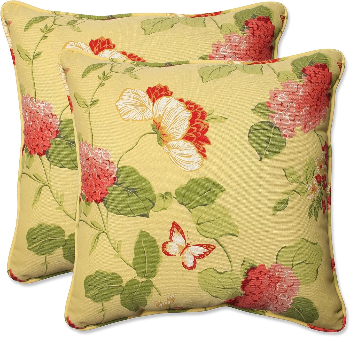 Floral Indoor/Outdoor Accent Throw Pillow Plush Fill, Weather, and Fade Resistant, Lumbar - 11.5" X 18.5", Blue/Brown Pom Pom Play 2 Count