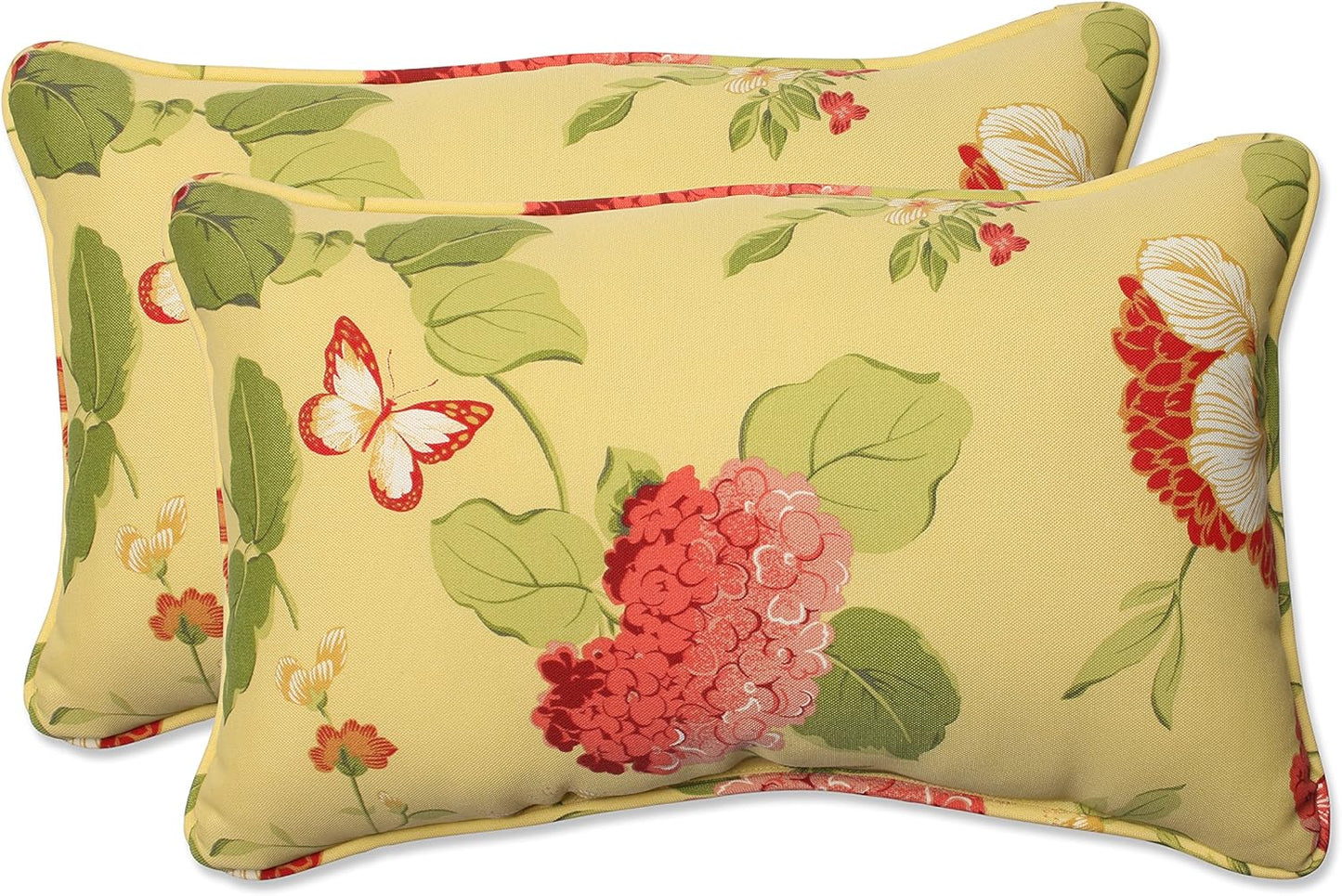 Floral Indoor/Outdoor Accent Throw Pillow Plush Fill, Weather, and Fade Resistant, Lumbar - 11.5" X 18.5", Blue/Brown Pom Pom Play 2 Count