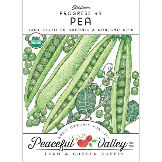 Organic Progress #9 Shelling Pea Seeds, Packet or 1/2 lb