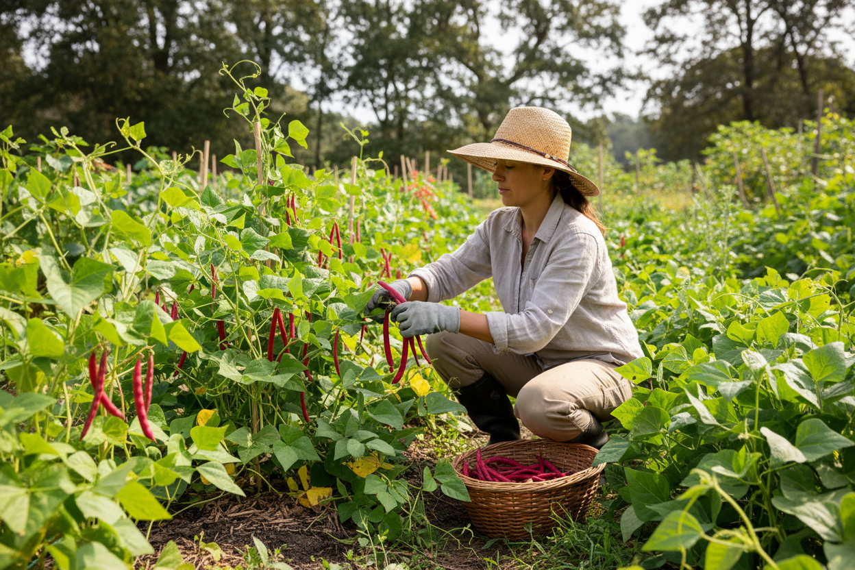 WOMAN HARVESTING Red Cowpea BeanS